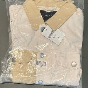 Forever 21 Two Tone Khaki and Cream Color Block Denim Jacket